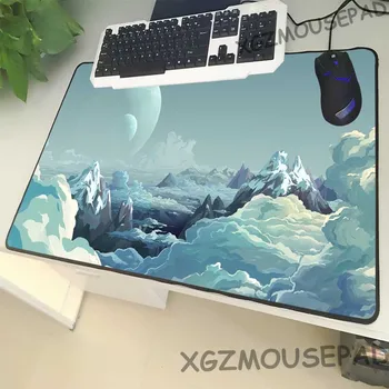 

XGZ Anime Large Size Mouse Pad Lock Edge Beautiful Snow Mountain Cloud Computer Desk Mat Rubber Non-slip Moon Pattern 900x400mm