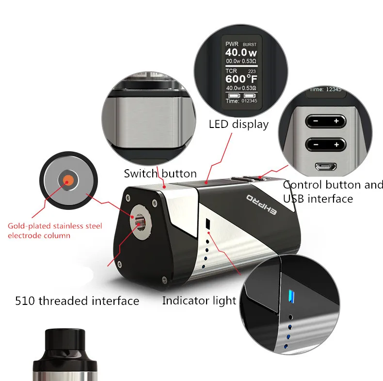 100% оригинал Ehpro Fusion Kit 150 Вт Mod Box 4 мл двойной распылитель RTA Металл 510 Резьбовая