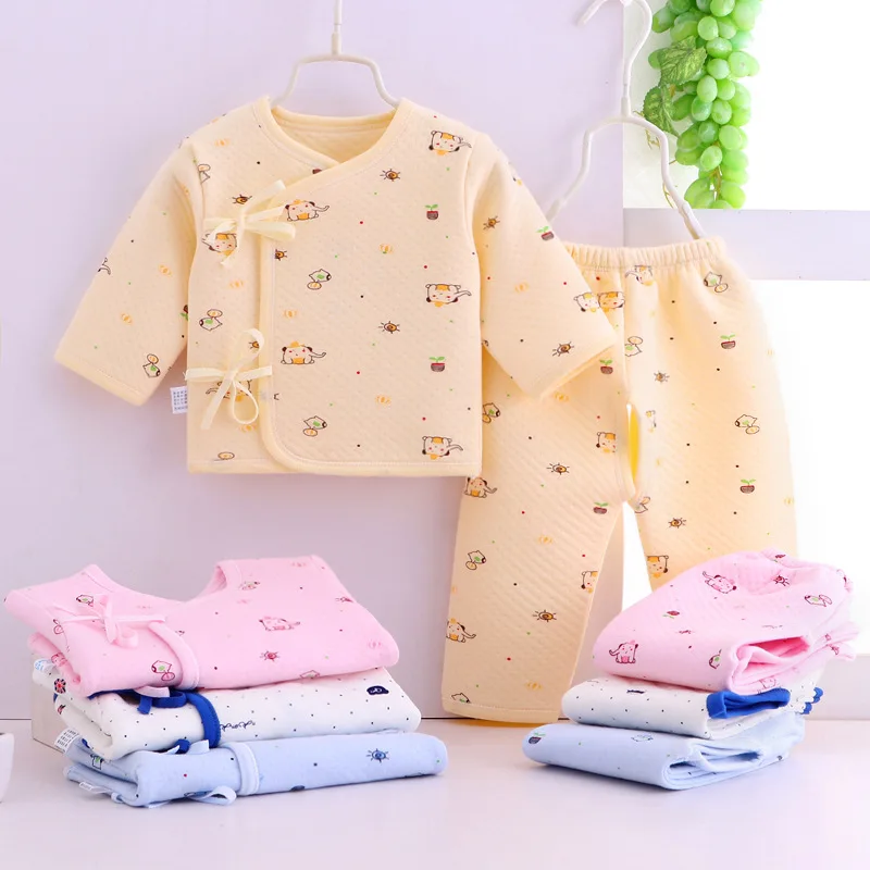 Newborn clothes three layer thermal baby underwear quilted cotton