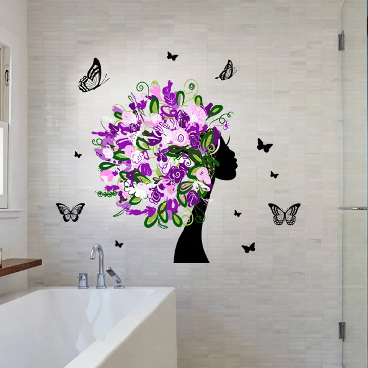 Beautiful Girl Romantic Flower Wall Sticker/ Stickers Butterfly Elf Decals Mural TV Sofa Background Decor | Дом и сад