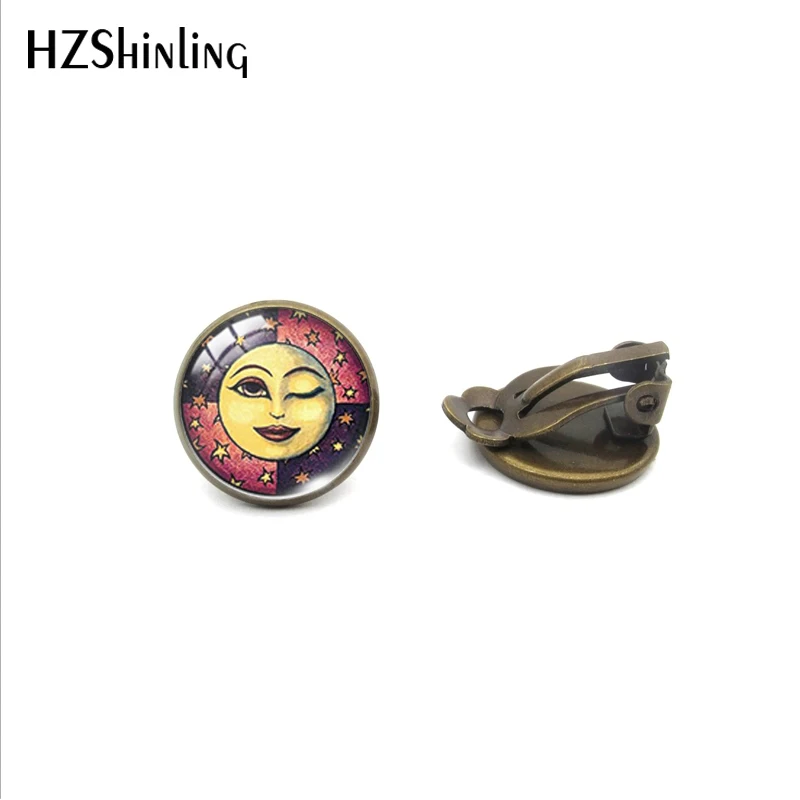6-Bronze Новинка, Винтажные серьги-клипсы в форме тотема для лица от Солнца и Луны, ювелирные изделия для женщин и девушек - Окраска металла: 6-Bronze