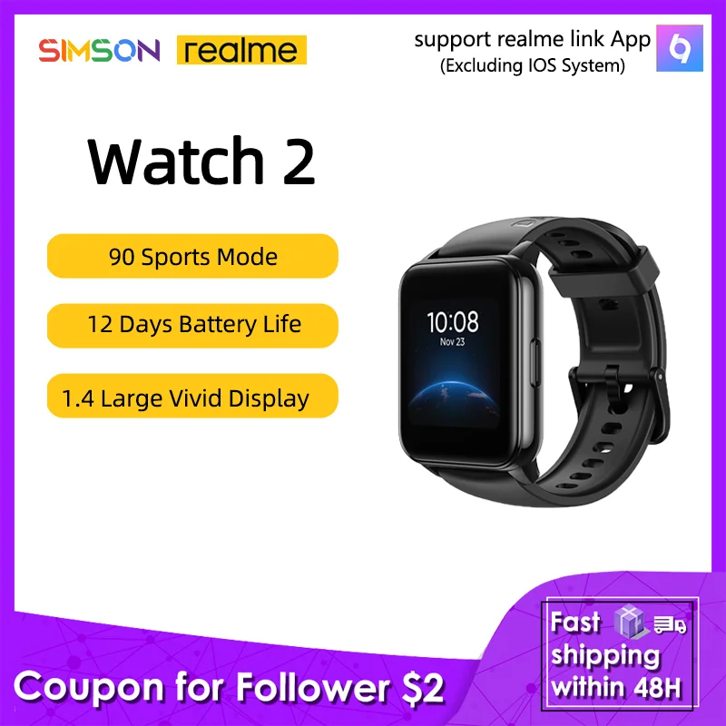 Смарт-часы realme Watch 2 1 4 дюйма с пульсометром оксиметром IP68 90 спортивных режимов 12