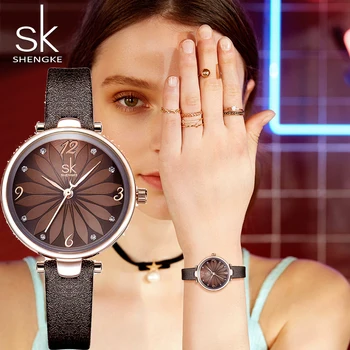 

SK Ladies Quartz Wristwatches Fashion Brief Leather Band Women Quartz Watch Luxury Girls Gift Dress Wristwatch Relogio Feminino