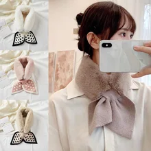 2021 Fashion Soft Women Faux Rabbit Fur Collar Scarf Peach Heart Cross Scarve Plush Neck Warmer Winter Shawl Wrap Girl  muffler