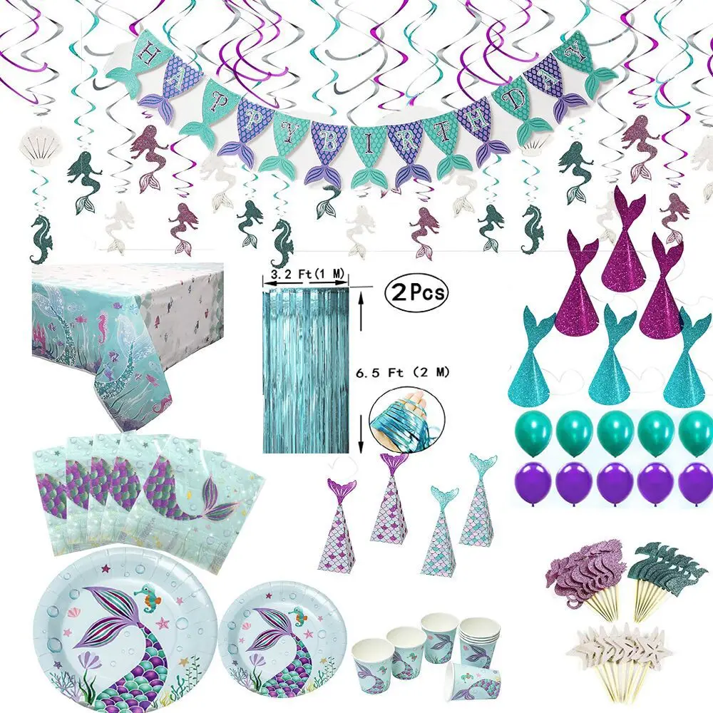 

Mermaid Theme Flag Cake Card Plate Candy Box Birthday Party Set Party Decoration