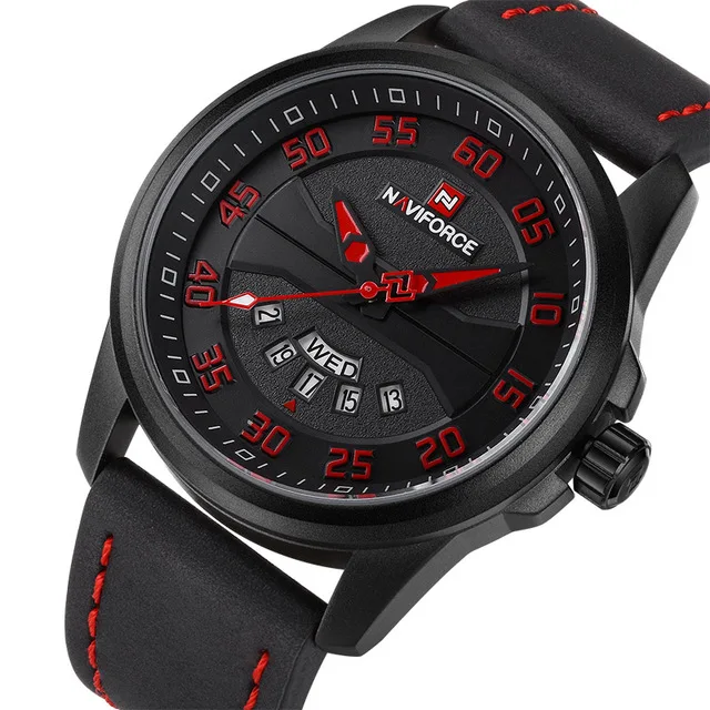 Роскошный бренд NAVIFORCE мужские модные повседневные часы Мужские кварцевые часы мужские с кожаным ремешком армейские военные спортивные наручные часы - Цвет: black red