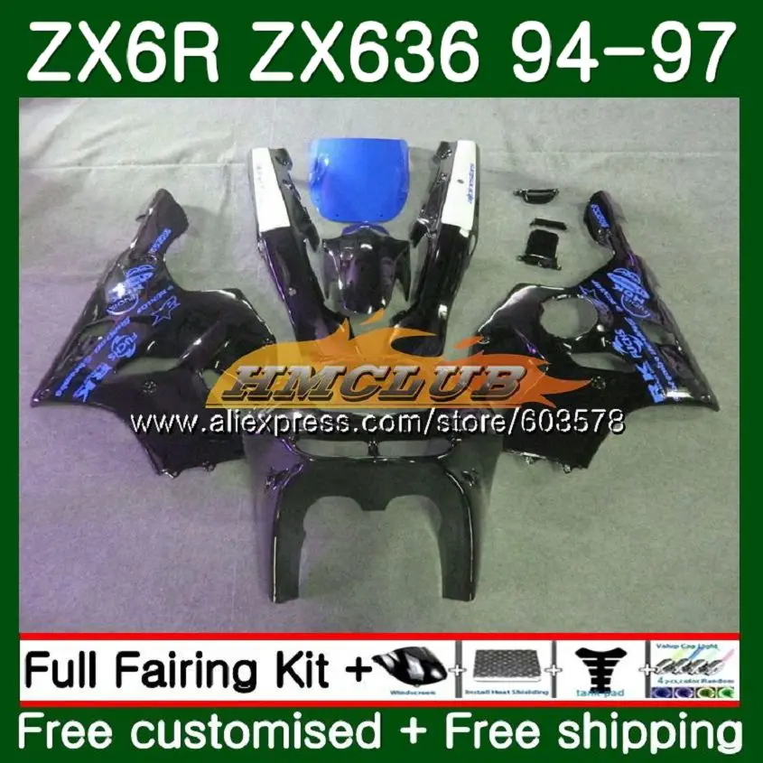 Корпус для KAWASAKI ZX 636 600CC ZX-636 ZX6R 94 95 96 97 104CL. 47 ZX636 ZX-6R ZX600 ZX 6R 1994 1995 1996 1997 обтекатель Цвет: черный, синий