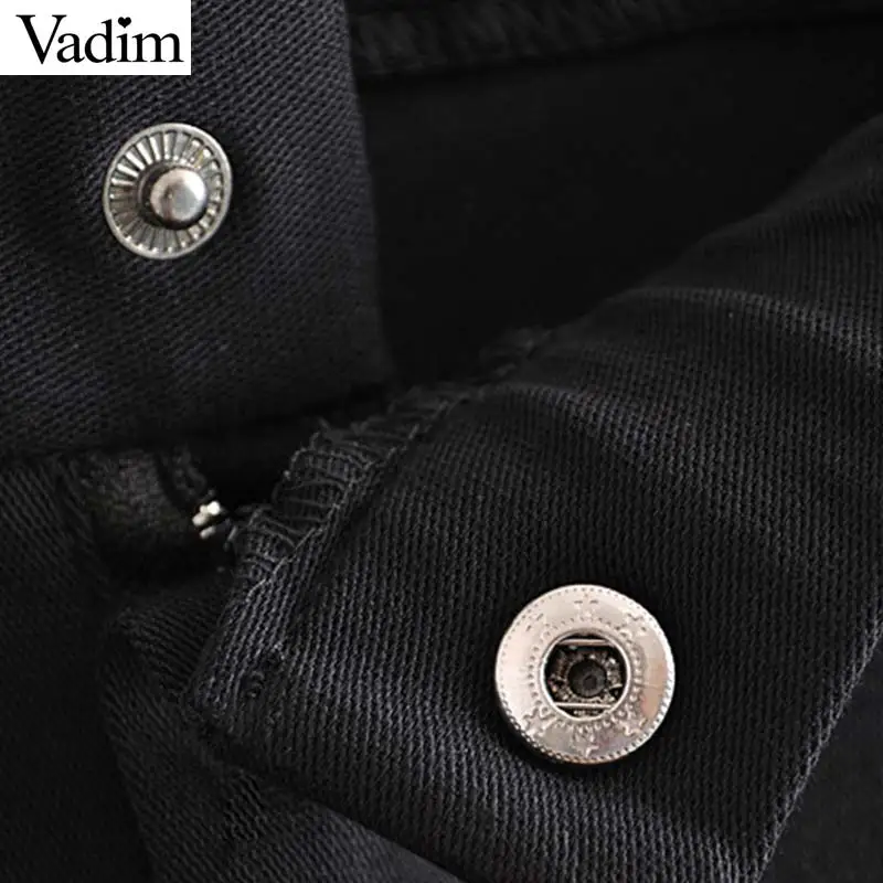 Женское элегантное платье vadim, черные длинные штаны, эластичные, на молнии, одноцветные, уличные, повседневные, эластичные брюки, длинные, pantalones KB159