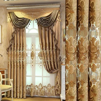 

Custom Curtains for Living Room Bedroom European-Style Shade Embroidered Curtain Fabric General Pleat Ceiling Curtains