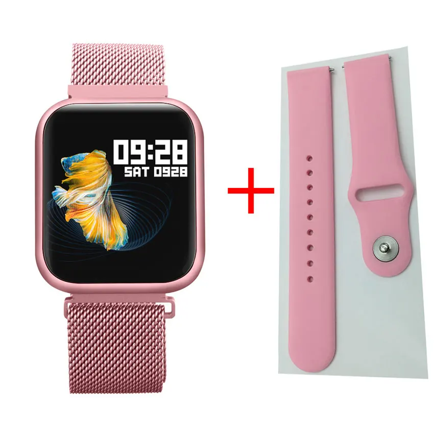 Смарт-часы P80 группа IP68 Водонепроницаемый Полный сенсорный экран динамический пульсометр Монитор артериального давления спортивные часы для здоровья - Цвет: pink 2 straps