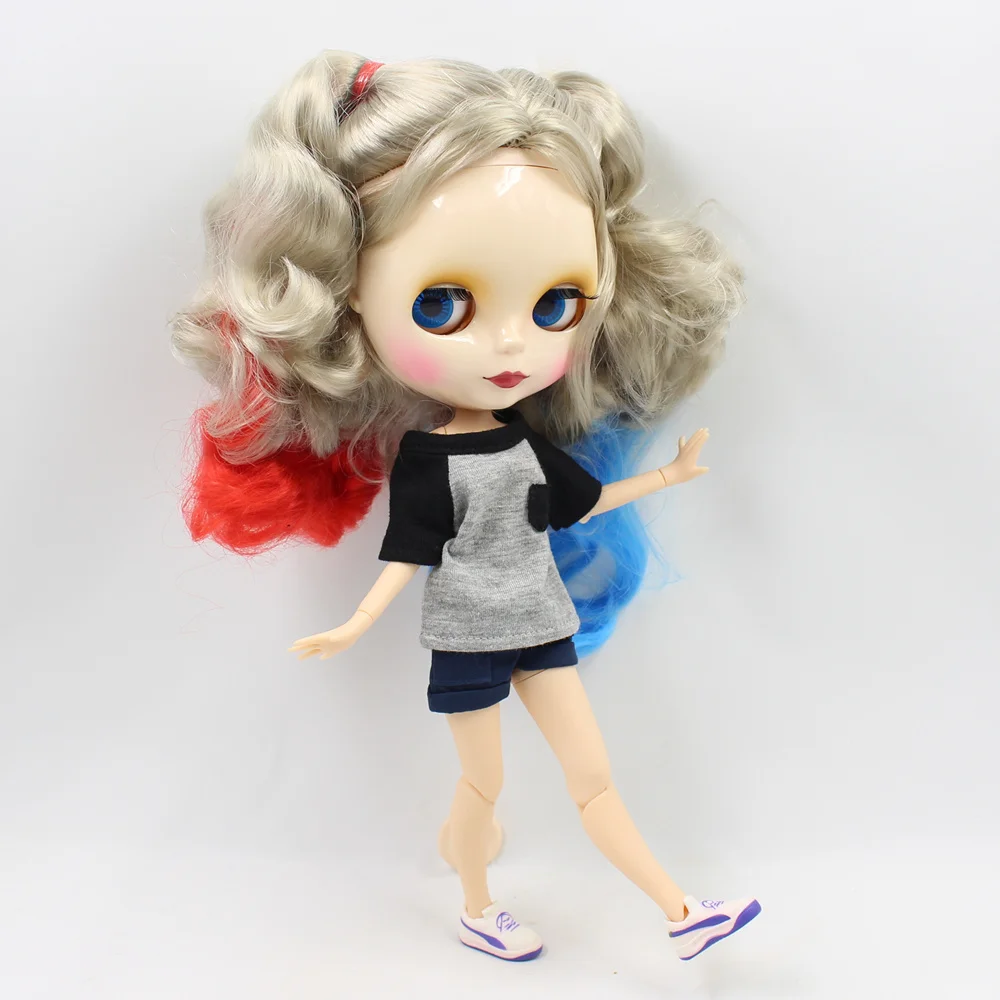 

Blyth Nude Doll Curly Mixed Color Hair With Joint Body 4 Colors Big Eyes Suitable DIY Makeup fashion dolls