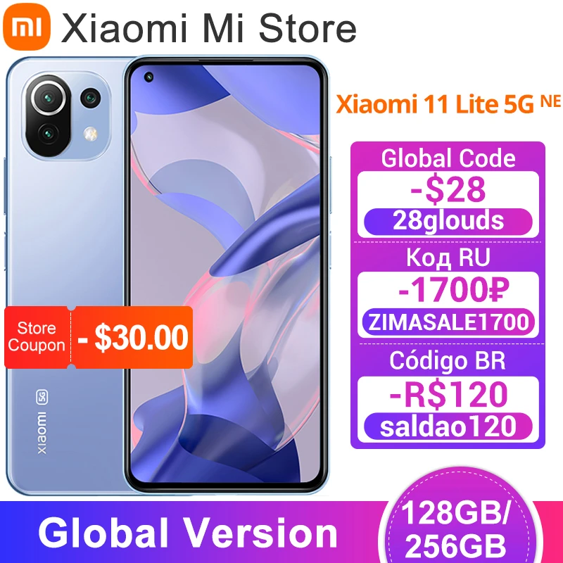 Global Version Xiaomi 11 Lite 5G NE Mobile Phone 128/256GB ROM Snapdragon 778G Octa Core 64MP Triple Camera 90Hz Display 33W