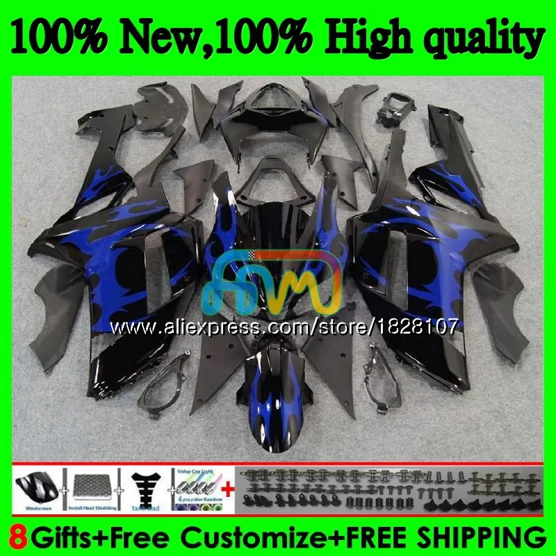 Корпус для KAWASAKI ZX 6R 6 R Синий Пламя 600CC ZX636 10BS. 35 ZX-636 ZX600 600 CC ZX-6R ZX 636 ZX6R 07 08 2007 2008 Обтекатели комплект