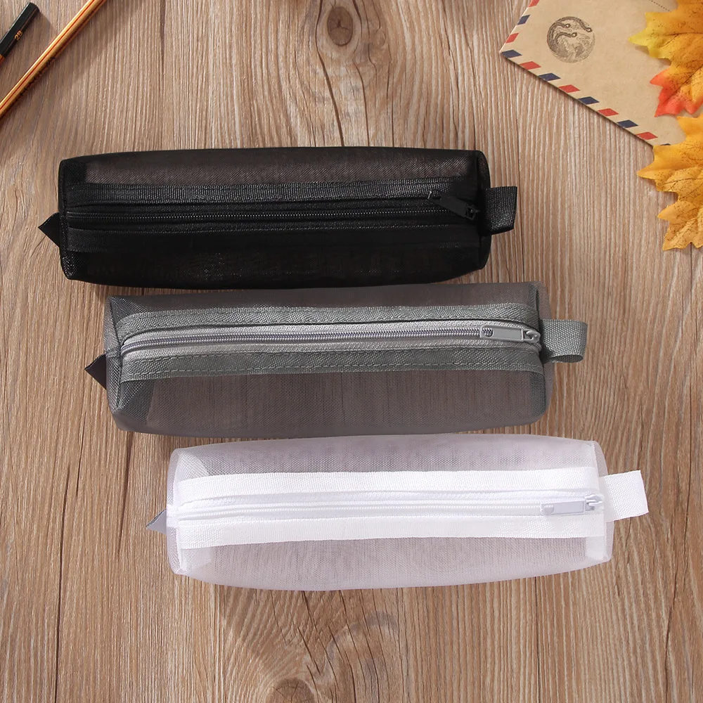 

Solid Color Nylon Plain Net Pencil Case A6-112 Students Black And White with Pattern Transparent Pencil Case White Soft Statione
