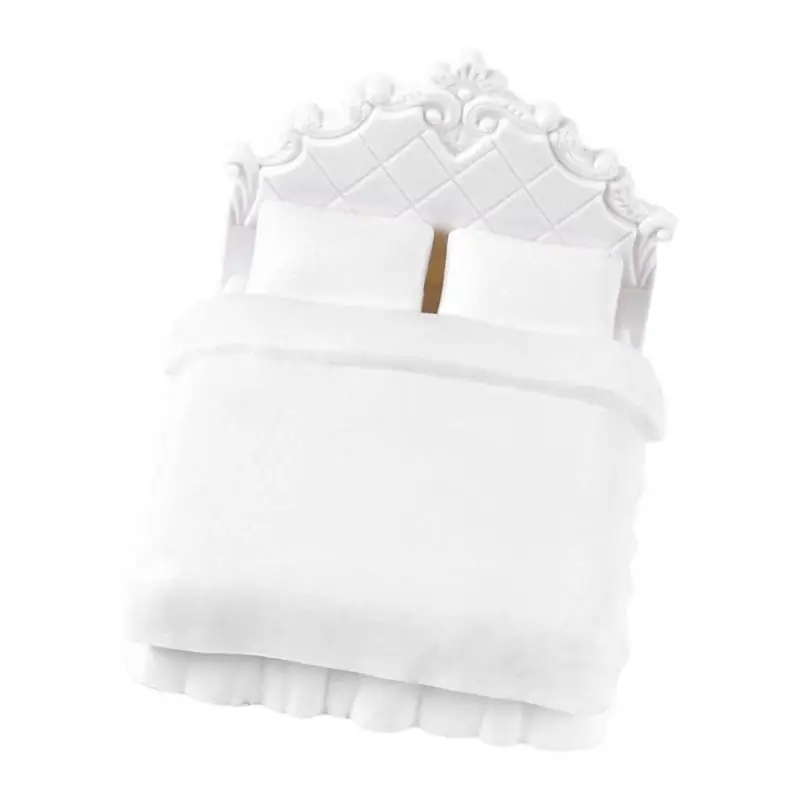 4 inch Miniature Double Bed Model Kit for Dollhouse Decorations, Fairy Garden Supplies, Micro Landscape Accessories