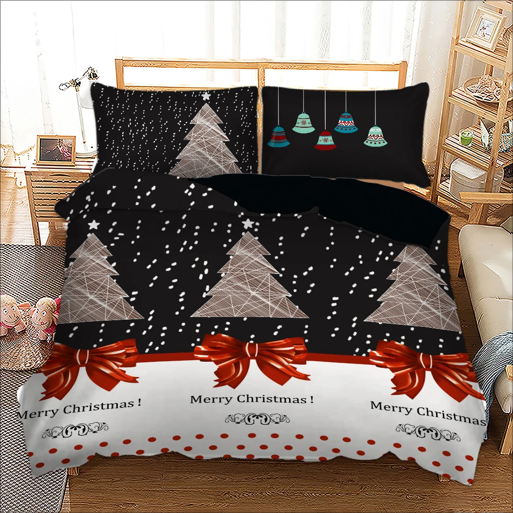 

Christmas Tree gift Bedding Set kids Duvet Cover With Pillowcase Twin Queen King Size Bed Set 3pcs bedlinen black red color