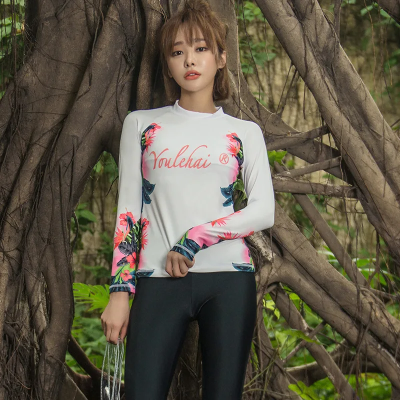 

2019 New Style Bathing Suit Women's Split Type Long Sleeve Trousers Korean-style Sun-resistant Diving Suit-Style Printed Hot Spr