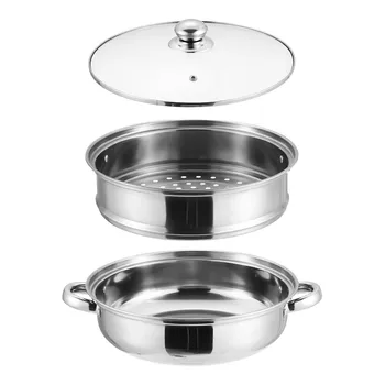 

Stainless Steel Steamer Set Double Layer Steamer Soup Steamer Commercial Soup Hot Pot Steamer Work with Gas Electric and Grill