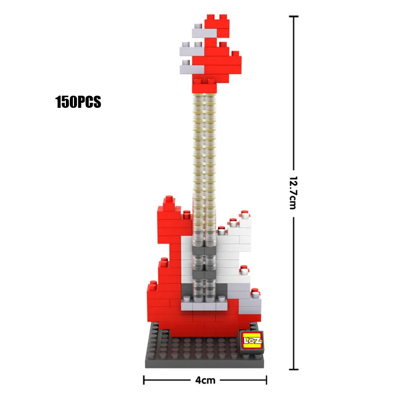 Популярные рок-группы Музыкальные инструменты микро алмазный блок бас Джаз барабанный Набор Классическая гитара саксофон nanoBRICKS модель игрушки - Цвет: Red guitar