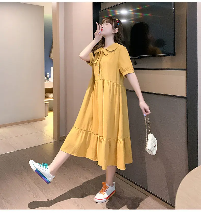 Dress Women Sweet Ulzzang Loose Fashion Peter Pan Collar Ladies A-Line Dresses College Holiday Vacation Simple Womens Vestidos dress shops