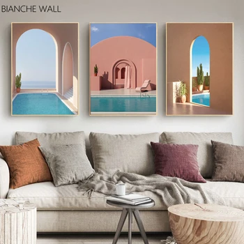 

Islamic Architecture Entrance Swimming Pool Poster Building Scenery Canvas Print Wall Art Picture Painting Modern Home Decor