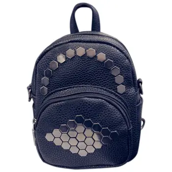 

New New Mini Small Women Backpack Female Leather Solid Rivets Backpack School Bags For Teenage Girls(black+Qiang color)
