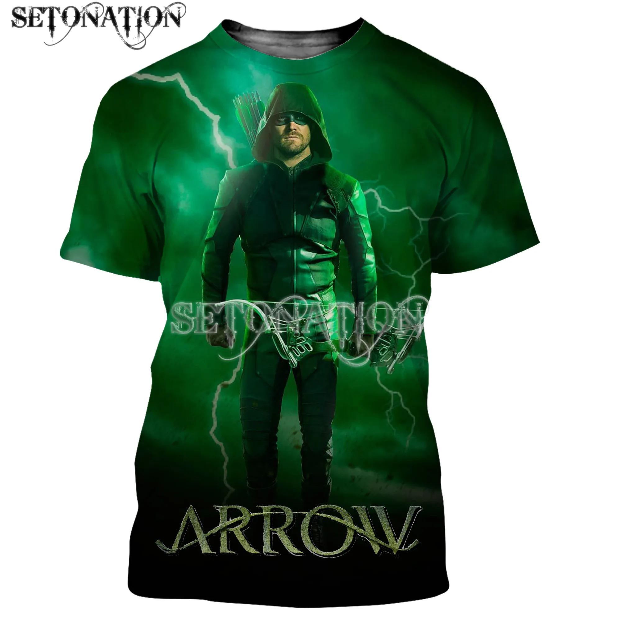 Green Arrow-Camisetas estampadas en 3D para hombre y camisa estilo informal, ropa de calle, envío directo _ -