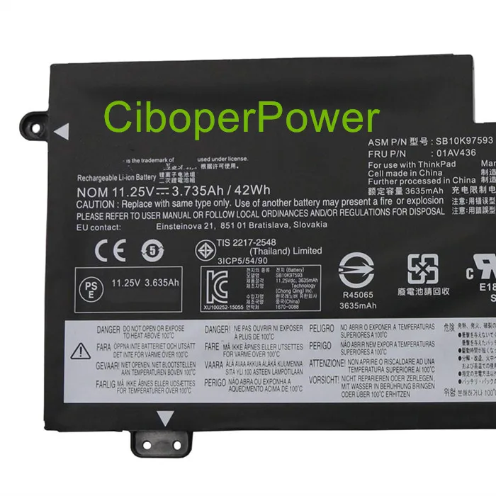 Оригинальное качество Батарея для S2 13 SB10K97593 01AV402 SB10K97594 01AV437 01AV436 SB10K97593