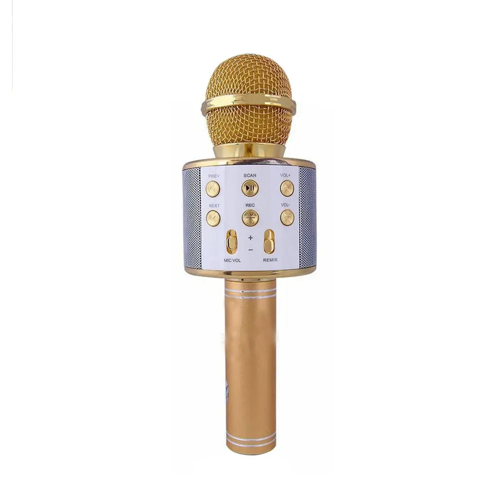 KTV- WS858 Wireless Karaoke Handheld Microphone USB Player Bluetooth Mic Speaker - Цвет: Gold