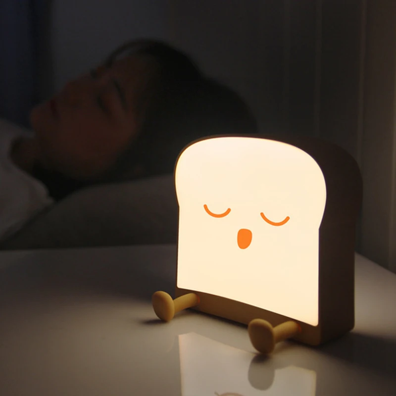 Toastbrot-Cartoon 3D-LED-Nachtlichter, weiche Silikon-Telefon-Stents, Schlaflampe, Stressabbau-Spielzeug, Schlafzimmer-Tischdekoration für Zuhause_voghion.com