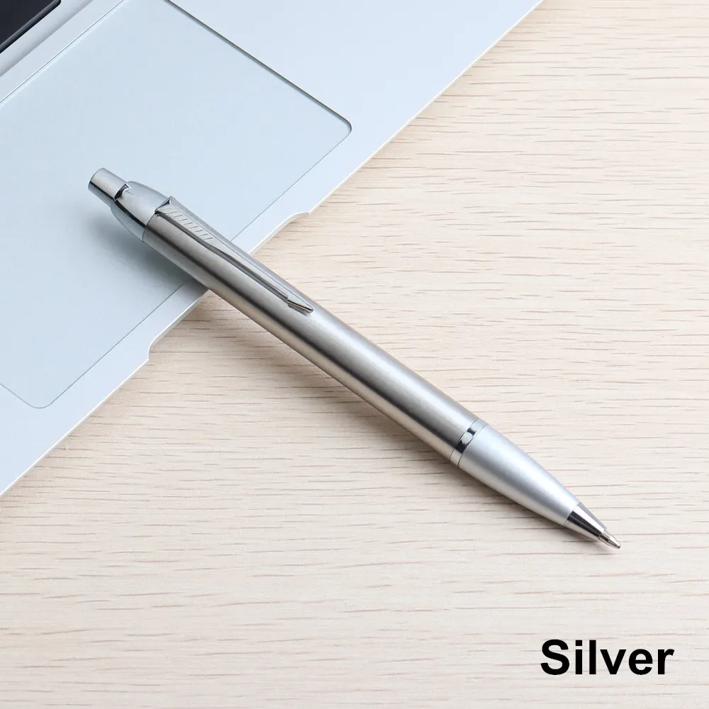 Silver GENKKY шариковая ручка, пресс стиль, коммерческие металлические шариковые ручки для школы, офиса, стержень, автоматическая шариковая ручка, чернила, черный, синий - Цвет: Silver