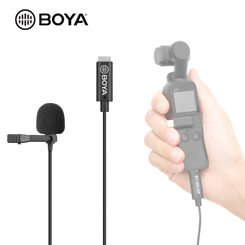 Boya BY-M3-OP Clip-on Lavalier Lapel Microphone Digital Omnidirectional Mic USB Type-C Plug Compatible with DJI OSMO Pocket Camera for Vlog Film Video Recording 