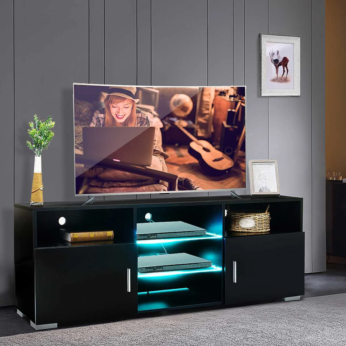 Black gloss tv cabinet with led lights Clearance