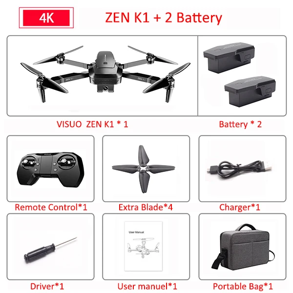 K1 2B Portable Bag Visuo ZEN K1 gps Радиоуправляемый Дрон с 4K HD двойной камерой управление жестами 5G Wifi FPV Бесщеточный двигатель полёт 28 минут Дрон VS F11 B4W SG906 - Цвет: K1 2B Portable Bag