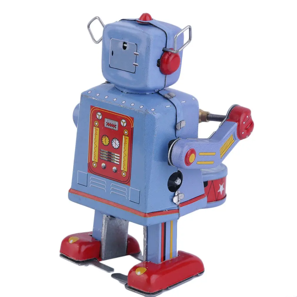 Популярная винтажная металлическая жестяная барабанная заводная робот игрушка