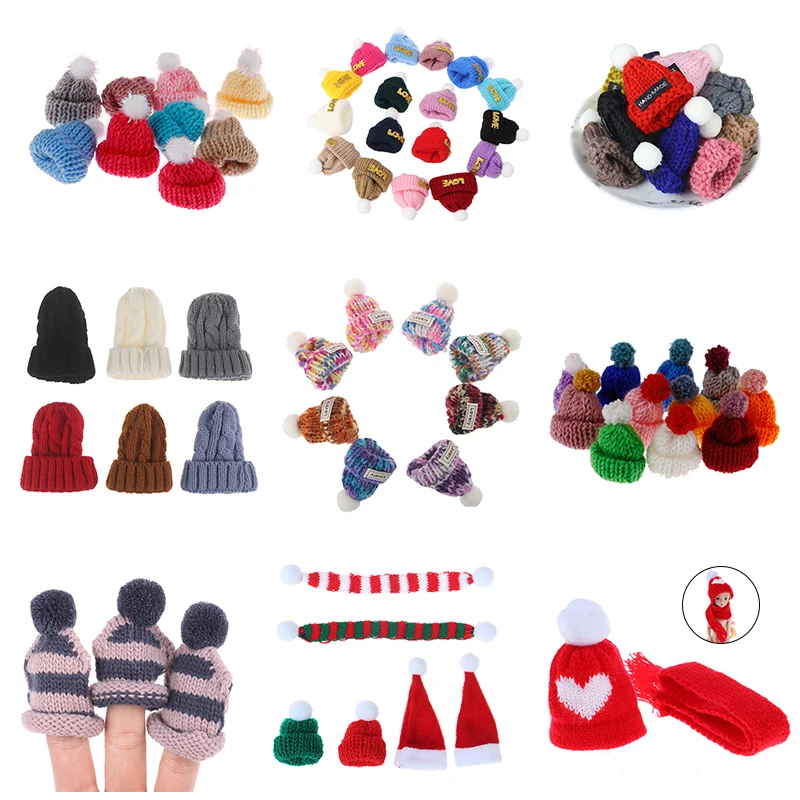 1/2/10pcs Random Knitted Hat Cute Doll Cap Fashion Colourful Headwear Accessories Mini Decorative Christmas Hat Scarf Towel