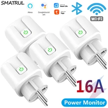 SMATRUL Tuya WiFi EU Smart Plug 16A 220V Adapter Wireless Remote Voice Control Power Monitor Timer Socket for Google Home Alexa