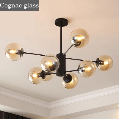 Cognac glass Современная стеклянная люстра в скандинавском стиле для столовой, кухни, гостиной, дизайнерское освещение, светодиодный подвесной светильник, светильник из синего стекла - Цвет корпуса: Cognac glass