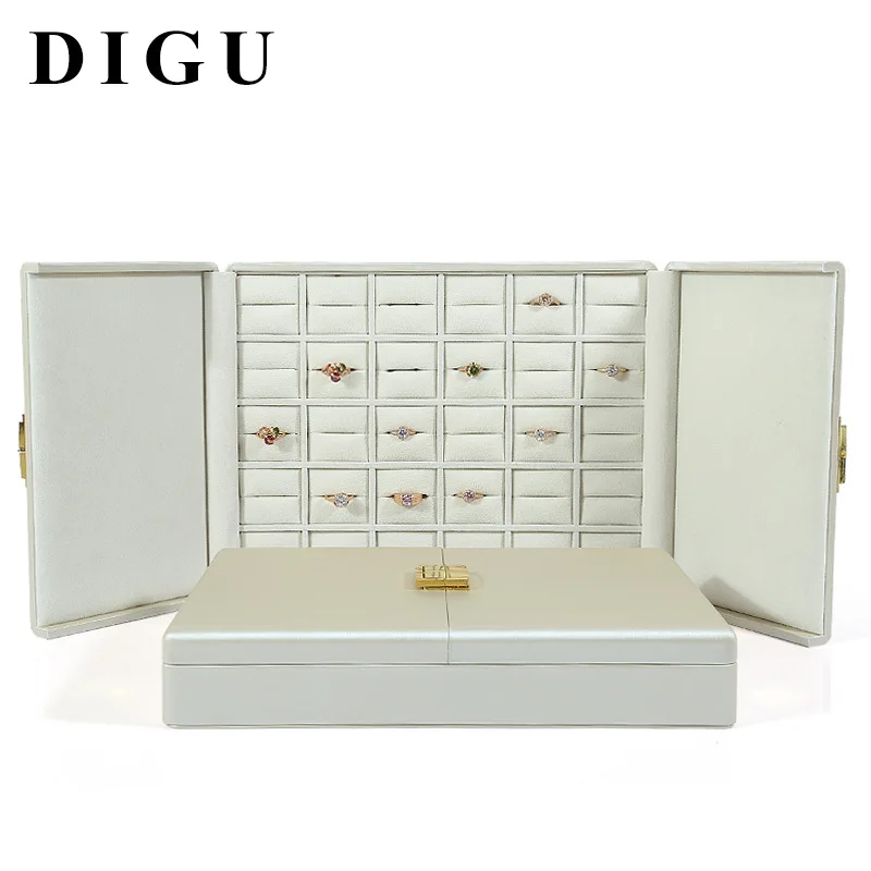 Cuir double ouvert bijoux plateaux couverts plateaux poussière anneaux colliers bracelets montre bo