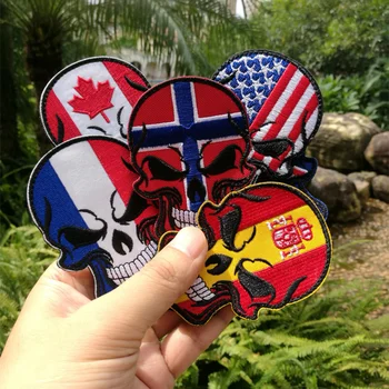 

9*6CM Personality Hhook and loop fastenSkull flag embroidery magic stickers cartoon skull cloth patch armband package decoration