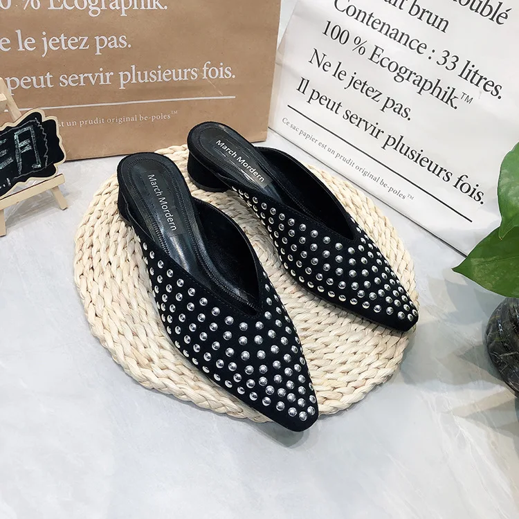 

Woman Slipper Muller Sandals Women's New Style Cutout-Back Pointed-Toe Low Heel Women's Slippers Large Size WOMEN'S Shoes