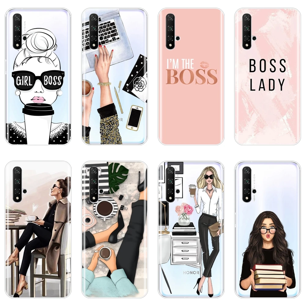 Мягкий силиконовый чехол для телефона Huawei Honor V20 8S 8A Pro Girl Boss розовая Женская