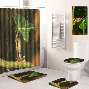 

Frog Shower Curtain Bathroom Mat Toilet Cover Mat Non-Slip Household Mat Kitchen Pad Five-Piece Carpet