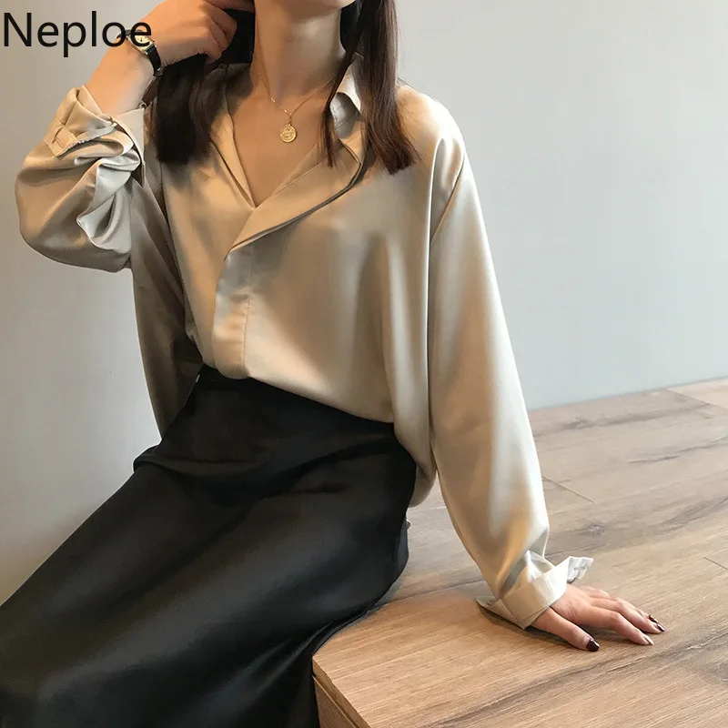 Neploe/корейский дизайн с отложным воротником, блузка с длинными рукавами для женщин, однотонный Свободный пуловер, топ, Осень-зима, для зрелых женщин, Blusas, рубашка 46932
