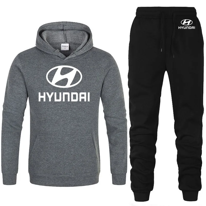 Толстовки для мужчин hyundai Motor Car, с логотипом, унисекс, Мужская толстовка худи в стиле хип-хоп, harajuku, повседневные флисовые толстовки, штаны, костюм из 2 предметов
