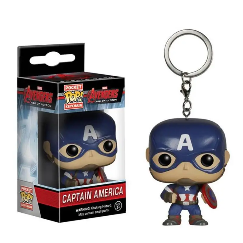 Captain America Funko Pop Карманный Брелок для ключей Pop Marvel Мстители Капитан Америка Железный человек Человек-паук фигурка странные вещи Дэдпул - Цвет: Captain America