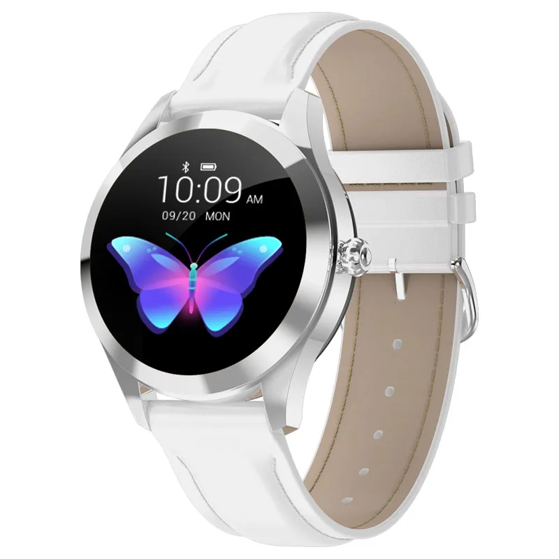White Leather Смарт-часы для женщин и мужчин IP68 Водонепроницаемый фитнес-трекер для измерения сердечного ритма кожаный ремешок Smartwatch подключение для телефона Android IOS - Цвет: White Leather