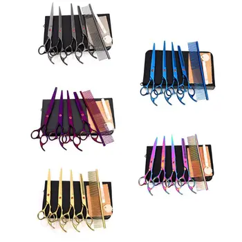 

7in Professional Pet Grooming Kit Straight Thinning Curved Scissors Comb Set for Dog Cat Animal