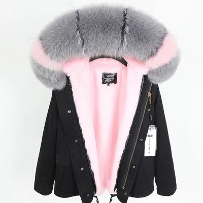 Женская куртка большого размера S-7XL с воротником из натурального Лисьего меха, теплая свободная черная длинная парка из искусственного меха, пальто из натурального меха, съемная - Цвет: short 1