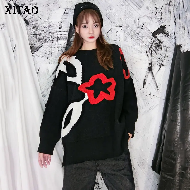 

XITAO Fashion Cute Flower Sweater 2020 Spring Pullover Women Loose Plus Size Tops Korean Style Lazy Oaf Women Clothes GCC3229